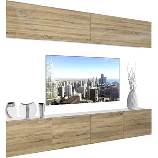 B Belini Group Wohnzimmerwand Schrankwand mit LED Sonoma Eiche , Beige , Holz , 200x180x36 cm , Wohnzimmer, Wohnwände
