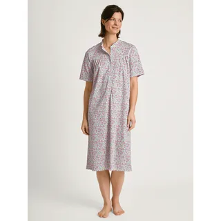 Nachthemd CALIDA "Soft Cotton", Damen, Gr. XS (36/38), N-Gr, rosa (blush flower), Interlock, Obermaterial: 100% Baumwolle, gemustert, comfort fit kniebedeckend, ohne Ausschnitt, Kleider Nachthemd, Knopfleiste, Interlock-Qualität, Pure Cotton, weich, Kurzarm