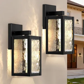 Wondlumi 2 Stück Außenlampe E27 IP44 Glas Schwarz Vintage Wandlampe