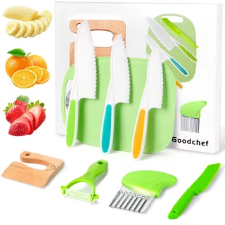 Goodchef Kindermesser, 8-teiliges Kinder Schneideset Montessori | Sicheres Lernmesser, Montessori Messer,Spielküche Zubehör, Geschenk für kleine Köche(Fisch)