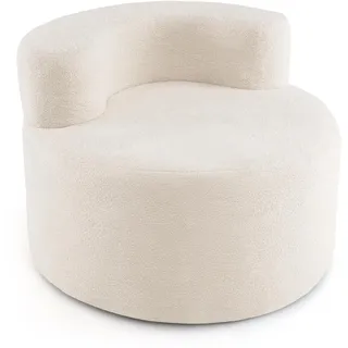FANTASK Loungesessel, rundes Sofa aus Teddyfleece mit gewölbter Rückenlehne sowie abnehmbarem Bezug, Polstersessel 200 kg belastbar, Sitzsack für Wohnzimmer Schlafzimmer, Grau (Weiß)