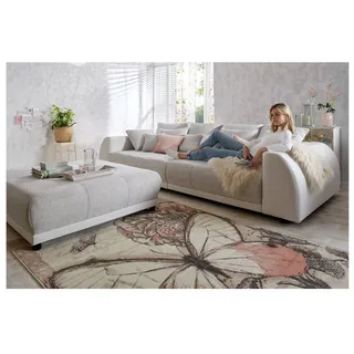 s-style möbel - Big Sofa 5 Sitzer Boxspringfederung Lounge Sofa mit vielen losen Kissen aus Weiß und Creme Kunstleder/Strukturstoff