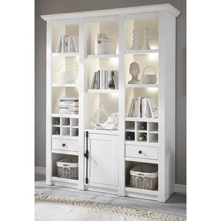 Buffet "Hooge" in Pinie weiß Landhaus Buffetschrank mit Weinregal 147 x 207 cm
