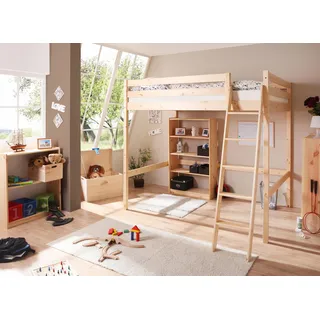 TICAA Hochbett TICAA 140 x 200 cm Kiefer massiv lackiert weiß beige