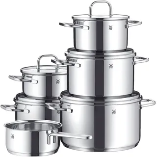 WMF Topf-Set »Inspiration Induktion, Kochtopf Set mit Glasdeckel« Set, 2x Bratentopf Ø 16/20cm, 3x Fleischtopf Ø 16/20/24cm, Stieltopf Ø 16cm, 11 Stk. tlg. Cromargan® Edelstahl Rostfrei 18/10, silberfarben