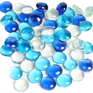 WAIZHIUA Glasnuggets, 100 Stück Glassteine Blau Dekosteine Heilung Transparenten Steine für Blumenvasen, Aquarium, Meditation, Chakra, Reiki, ca.17-19mm (430g)