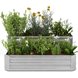 Blumfeldt Hochbeet 120x90, 2 Ebenen, Wetterfest & Korrosionsbeständig, Galvanisierter Stahl Für Gemüse & Kräuter, Offene Bodenstruktur, Einfache Montage, Silber - Silber