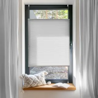 BLINDECOR Plissee ohne Bohren | Plissee 4LOCK 30 Grau - 80 x 220 cm | lichtdurchlässiges Plissee für aufklappbare Fenster