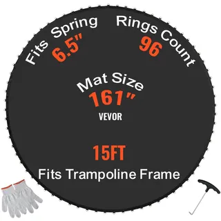 Vevor Trampolinmatte Sprungtuch für Trampolin Ø 457 cm, verstärkte UV-beständige Matte mit 96 V-Ringen, passend für 16,5 cm Federlänge
