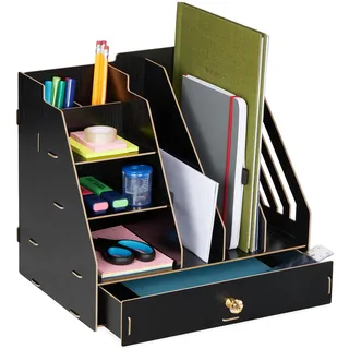 Relaxdays Schreibtisch-Organizer MDF 29,5 x 33 x 24 cm Schwarz