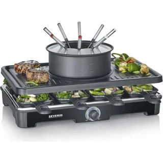 Raclette und Fondue Gerät SEVERIN RG2347, Bis zu 8 Personen, 1400W, 41.7 x 26.3 cm Platte, Caquelon mit Deckel - Bunt