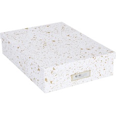 BIGSO BOX OF SWEDEN OSKAR Dokumentenbox für A4 Papier, Broschüren usw. – Schreibtischablage mit Deckel und Griff – Aufbewahrungsbox aus Faserplatte und Papier – gold gesprenkelt