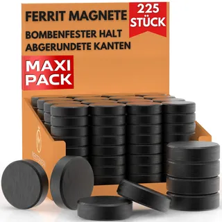 MEISTERWERK Magnete für Magnettafel stark - 225x Ferrit Magnete für Whiteboard, Pinnwand, als Kühlschrank Magnete und Tafelmagnete stark haftend, Magnete rund - schwarz