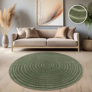 Outdoor Teppich Wetterfest Balkon Wohnzimmer Skandinavisches Boho Einfarbig Grün Grösse 120 cm Rund - Grün