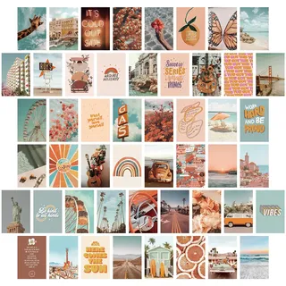 PROCIDA Ästhetische Wand-Collagen-Kit, Raumdekoration für Teenager-Mädchen, 50 Stück, 10.2x15.2 cm, Boho, Pfirsichorange, Sommer-Strand-Foto-Kollektion, Wohnung, Wandkunst-Dekor