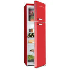 Klarstein Audrey Retro - Kühlschrank mit Gefrierfach, sparsam und umweltfreundlich, fridge, 0 bis 10 °C, Kühl Gefrierkombination, Kühlschrank mit 194 L, 56 L Gefrierschrank, rot