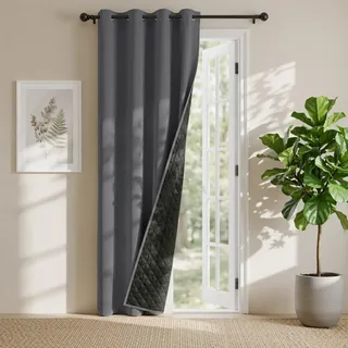 PONY DANCE Türvorhang Hitzeschutz Dicke Gardinen Blickdicht 100% | 1 Stück H 210 x B 140 cm, Grau, Verdunkelungsvorhang, Doppellagig, 100% Blickdicht, mit Ösen, Wärmeisolierend, Schwer