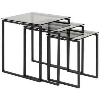 Beistelltischset , Grau, Schwarz , Glas , 3-teilig , quadratisch , eckig, Kufe , 36-50x45-55x36-50 cm , Wohnzimmer, Wohnzimmertische, Beistelltische