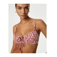 Womens M&S Collection Floral Padded Bandeau Bikini Top - Dark Red Mix, Dark Red Mix - 8