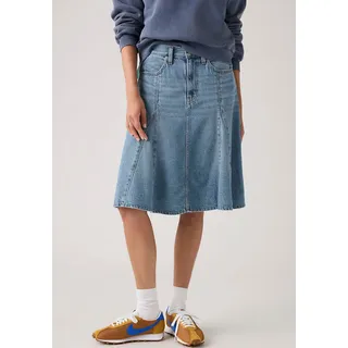 Jeansrock LEVI'S "GODET KNEE LENGTH SKIRT", Damen, Gr. 32, good grades tencel skirt, Denim/Jeans, Obermaterial: 55% Baumwolle, 45% Lyocell, unifarben, normal kniefrei, Röcke Jeansrock, Midirock mit Falten