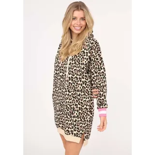 Zwillingsherz Sweatkleid »"Leo all over"« Kängurutasche mit Kapuze und Kängurutasche, auffälligen Bündchen, beige