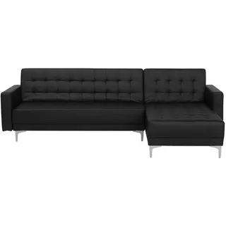 Beliani Ecksofa Schwarz Kunstleder L-Förmig Linksseitig Schalffunktion Klassisch Wohnzimmer - Schwarz, Silber