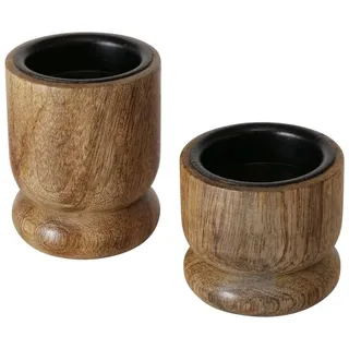 Boltze Home Kerzenhalter Mangoholz Numli 2er-Set , Braun , Holz , 5.5x7x5.5 cm , Dekoration, Kerzen & Kerzenhalter, Teelichthalter