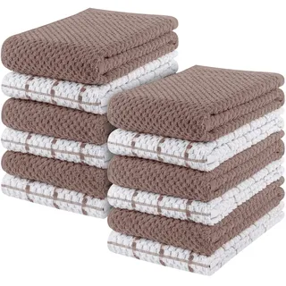 Utopia Towels - 12er Pack Geschirrtücher Küchentücher, 38 x 64 cm Baumwolle Geschirrtüch – Maschinenwaschbar (Braun und Weiß)