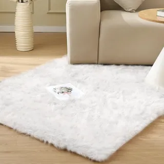 ORINOVA Fellteppich Kunstfell Teppich Weiß 90x150 cm Flauschiger Kuschel Teppich Weich Bettvorleger Schlafzimmer Wohnzimmer Waschbar