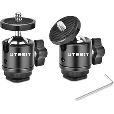 UTEBIT 2 Pack Mini-Kugelkopf mit 1/4" Hot Shoe Mount Adapter 360 Grad drehbarer Aluminium-Stativ-Kugelkopf für Einbeinstative DSLR-Kameras HTC Vive Camcorder Lichtständer, Max. Belastung 5.5lbs