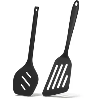 AiQInu Pfannenwender Silikon Set, Küchenutensilien mit Edelstahlkern und Antihaftbeschichtung, Silikon Küchenhelfer für Backen und Kochen, 2 Stücke