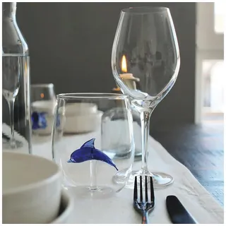 Winkee Handgemachtes Delphin Glas Trinkglas 0,6 l