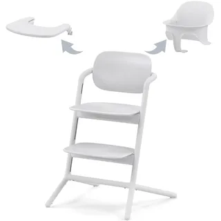 CYBEX Gold LEMO Hochstuhl 3in1-Set, Mitwachsend, 6 Monate - 99 Jahre, Verwendbar ab Geburt durch separaten CYBEX Bouncer, Inkl. Baby-Set und Snack Tray, Buchenholz/Aluminium/Kunststoff, All White