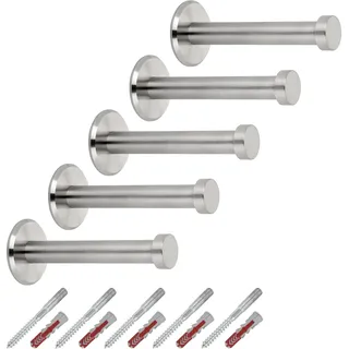 SOTECH 5 Stück Garderobenhaken TALEA mit Platte echt Edelstahl massiv | inkl. Montagematerial Ø 10 / 15 mm Länge 70 mm Gesamtlänge 73 mm Wandhaken Handtuchhalter