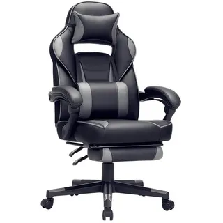 Boxxx Gamingstuhl , Grau, Schwarz , Kunststoff, Leder , Lederlook , Drehkreuz , 67x116x66 cm , Typenauswahl, Sitzfläche 360° drehbar, ergonomische Rückenlehne , Büromöbel, Büromöbel-Sets & Büromöbel-Serien, Büromöbelserien