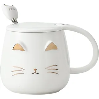 Lachineuse Kawaii Katzen-Tasse 0,45 l Weiß & Gold