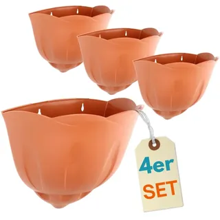 GarPet 4er Set Blumentopf Wand Blumentopf Wandmontage Wandblumentopf Wandvasen für Pflanzen Pflanzen Wandhalterung Wandtopf Außenbereich Terrakotta