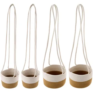 KEILEOHO 4 Stück Hängender Pflanzkorb 14 cm und 20 cm, Hängeampel Baumwolle Handgewebt Blumentöpfe für Innen Pflanzen, Balkon, Flur, Hof