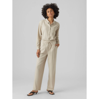Schlupfhose VERO MODA "VMJESMILO HW WIDE PANTS WVN NOOS", Damen, Gr. S (36), N-Gr, beige (silber lining), Web, Obermaterial: 55% Viskose, 45% Leinen, unifarben, normal normal, Hosen Schlupfhose, mit Seitentaschen