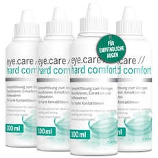 Eye.care Hard Comfort Kontaktlinsen Flüssigkeit – für alle harten Kontaktlinsen – Premium 100ml Pflegemittel zur Aufbewahrung, Reinigung, Desinfektion und Abspülen – 4er Kombipack