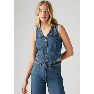 Jeansweste LEVI'S "BRAIDED VEST", Damen, Gr. M (38), blau (big yikes), Web, Obermaterial: 100% Baumwolle, unifarben, regular fit kurz, V-Ausschnitt, Westen Jeansweste, mit Ziernähten