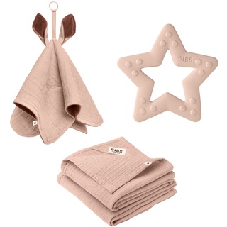 BIBS Baby Shower Geschenkset, mit BIBS-Kuscheltuch Kangaroo, Musselintüchern und einem Baby Bitie Beißring, das perfekte Geschenk für die Babyparty oder zur Geburt, 100 % Biobaumwolle, Blush