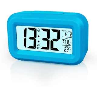 Vicloon Digital Wecker Nachttisch,LCD Display Tischuhr mit Snooze,12/24 Stunden,Datum,Temperaturanzeige,Timer-Funktion,Batteriebetrieben für Schlafzimmer Home Office Reisen(Blau)