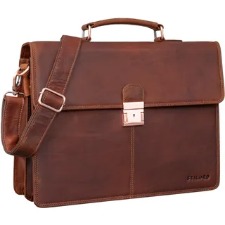 STILORD 'Apolonius' Arbeitstasche Herren Leder Vintage Aktentasche Umhängetasche Dokumententasche A4 15,6 Zoll Laptop Tasche für Büro Business Echtleder, Farbe:porto - cognac