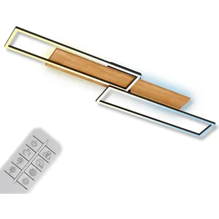 Briloner - LED Deckenlampe Holz Deckenleuchte, Wohnzimmer Dimmbar, Fernbedienung, Backlight
