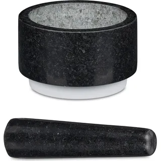 Relaxdays Granit Mörser mit Stößel Ø 14 cm 400 ml rutschfest