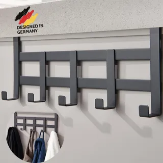 DEKAZIA® Türgarderobe Schwarz zum Einhängen, Türhakenleiste Kinderzimmer | Garderobenhaken, Kleiderhaken, Türhänger, Türhaken, Jackenständer, Wandorganizer, bunt