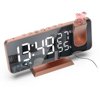 Wecker mit Projektion Radiowecker Digitaler Projektionswecker mit USB-Anschluss, 7.5 Zoll großes Spiegel-LED-Display,Snooze Dual-Alarm,FM Radio,4 Displayhelligkeit mit automatische Dimmfunktion