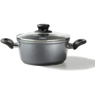 STONELINE Aluguss Kochtopf 24 cm, Topf mit Deckel 4,5 L, Antihaft beschichtet mit echten Steinpartikeln, Kochtopf Induktion 24 cm, für alle Herdarten, Backofen, Kochen ohne Fett oder Öl, Grau