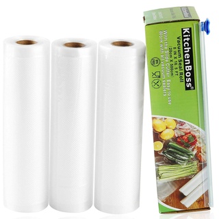 KitchenBoss Vakuumierbeutel Lebensmittel mit Cutter-Box: 3 Rolle 20x500cm Vakuumrollen BPA-Frei Vakuumierfolie fuer Folienschweißgerät Sous Vide